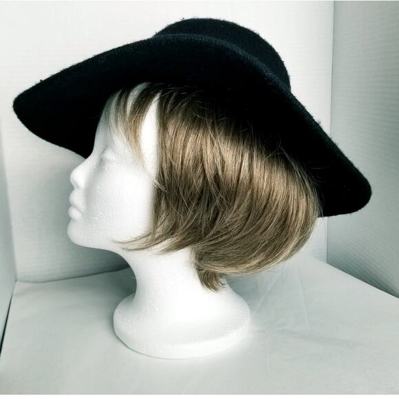 Black Heavy Felt Tie Adjustable Hat, Small Black Band Wool Blend One Size - Picture 4 of 6